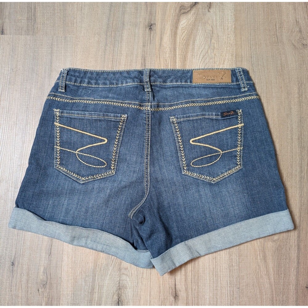 Seven7 Size 12 Jean Shorts Embroidered Cuffed Stretch Blue Denim Boho Festival